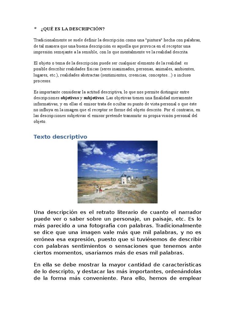 ejemplos textos descriptivos