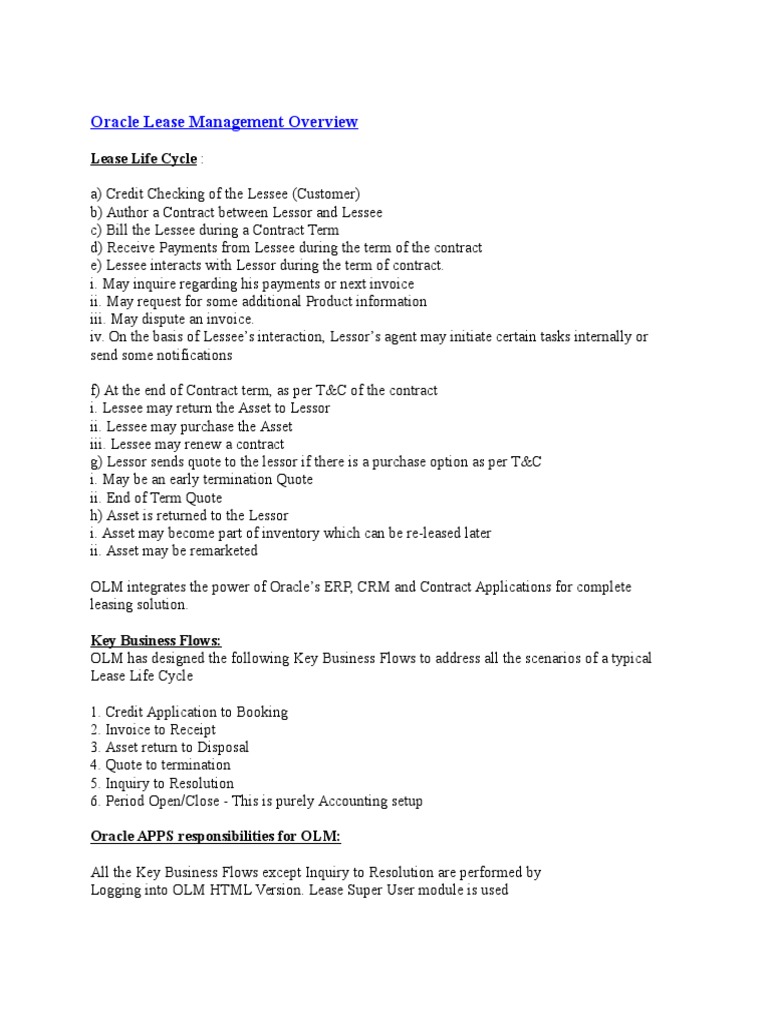 Oracle Lease Management Overview | PDF | Lease | Invoice
