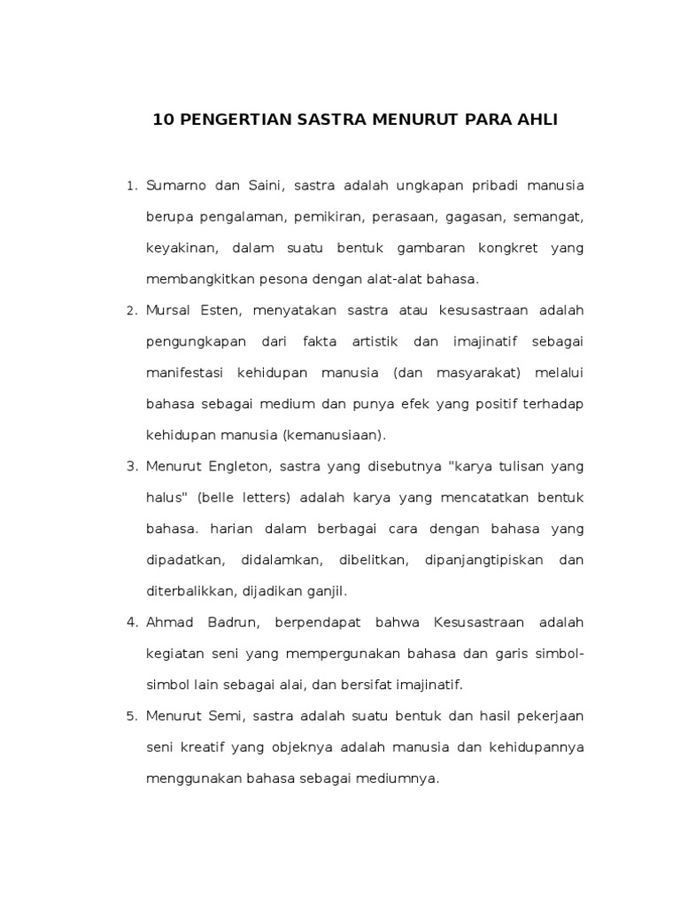 Pengertian Sastra Menurut Para Ahli Pdf