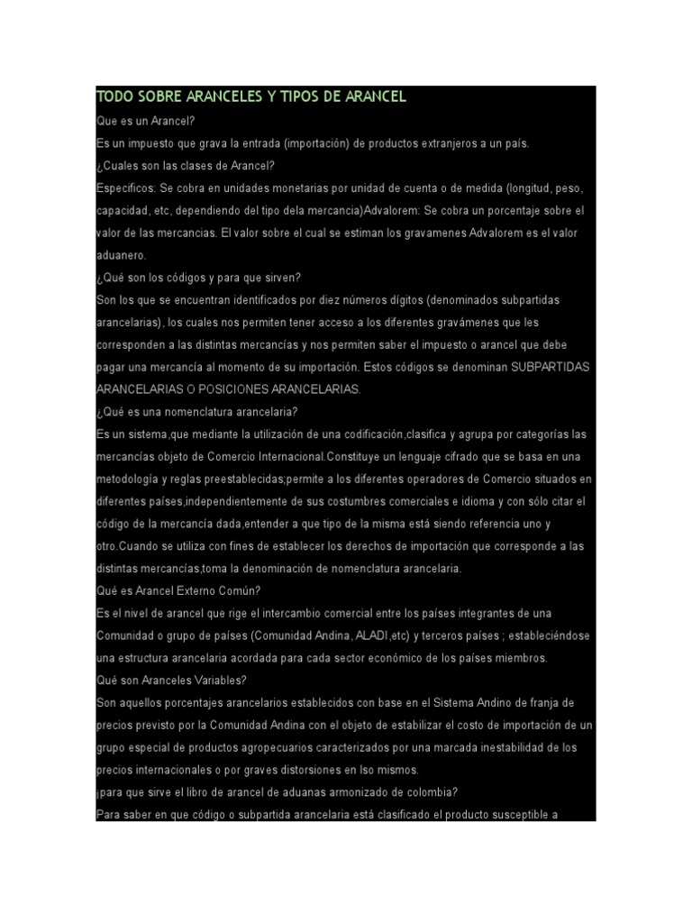 Aranceles y Tipos de Arancel | PDF | aduana | Arancel