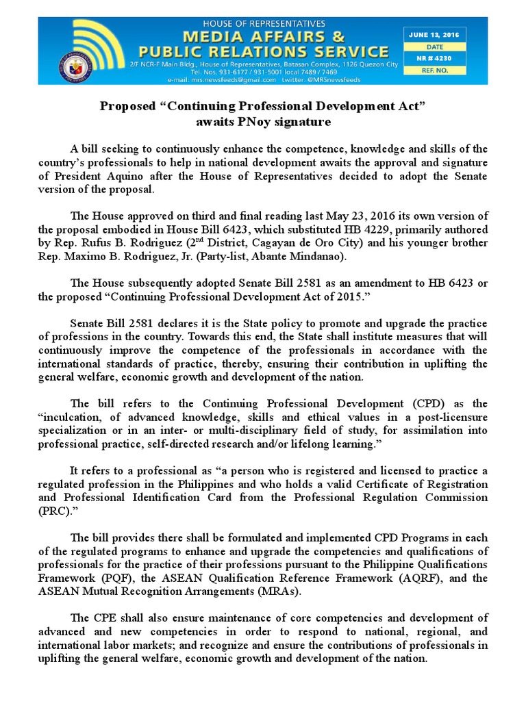 Professional Development Bill Awaits Approval | PDF | Professional ...