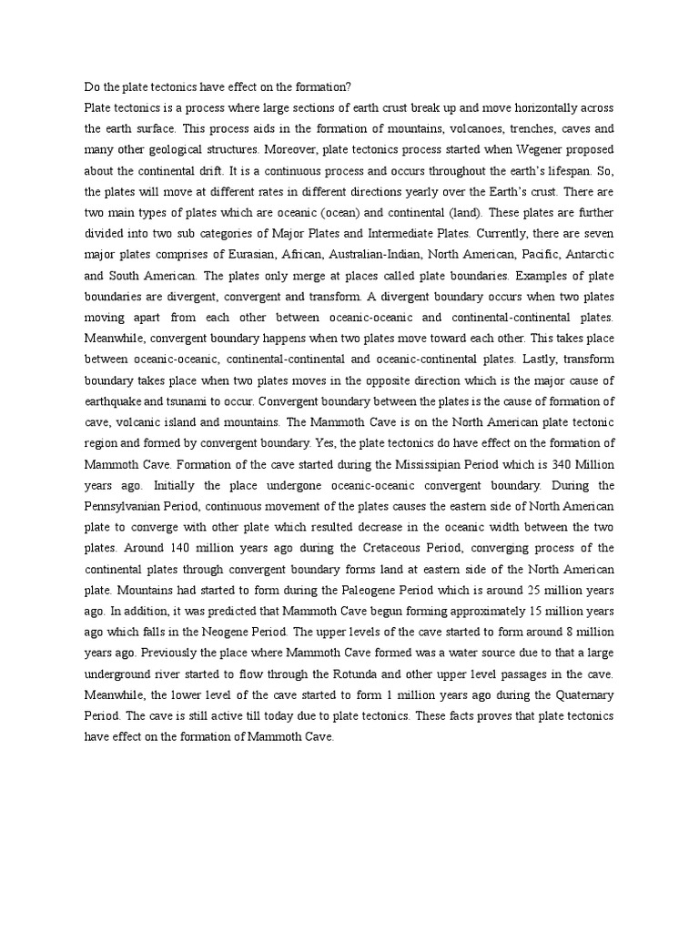 Geology Essay Plate Tectonics Cave