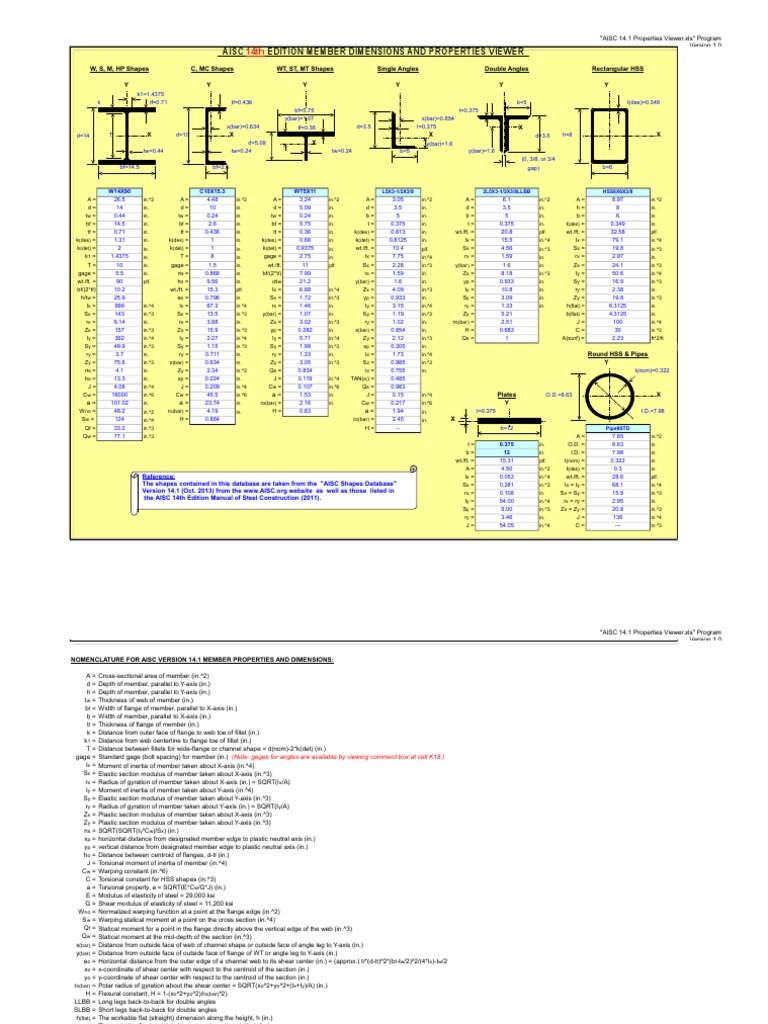 AISC 14.1 Properties Viewer Overview | PDF | Space | Solid Mechanics