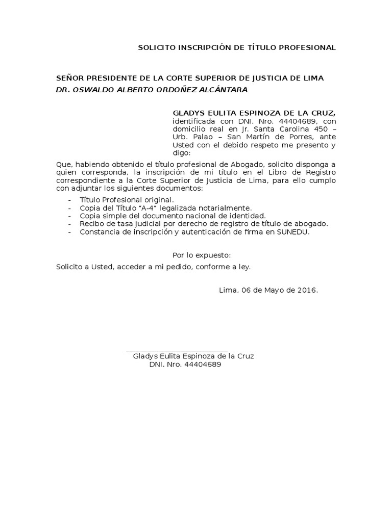 Solicito Inscripcion De Titulo Profesional