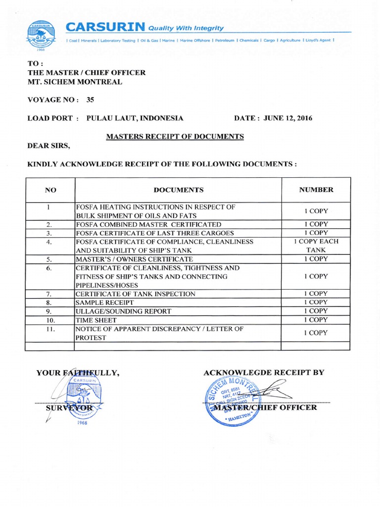 Master Receipt of Shipping Documents | PDF | Bill Of Lading | Cargo