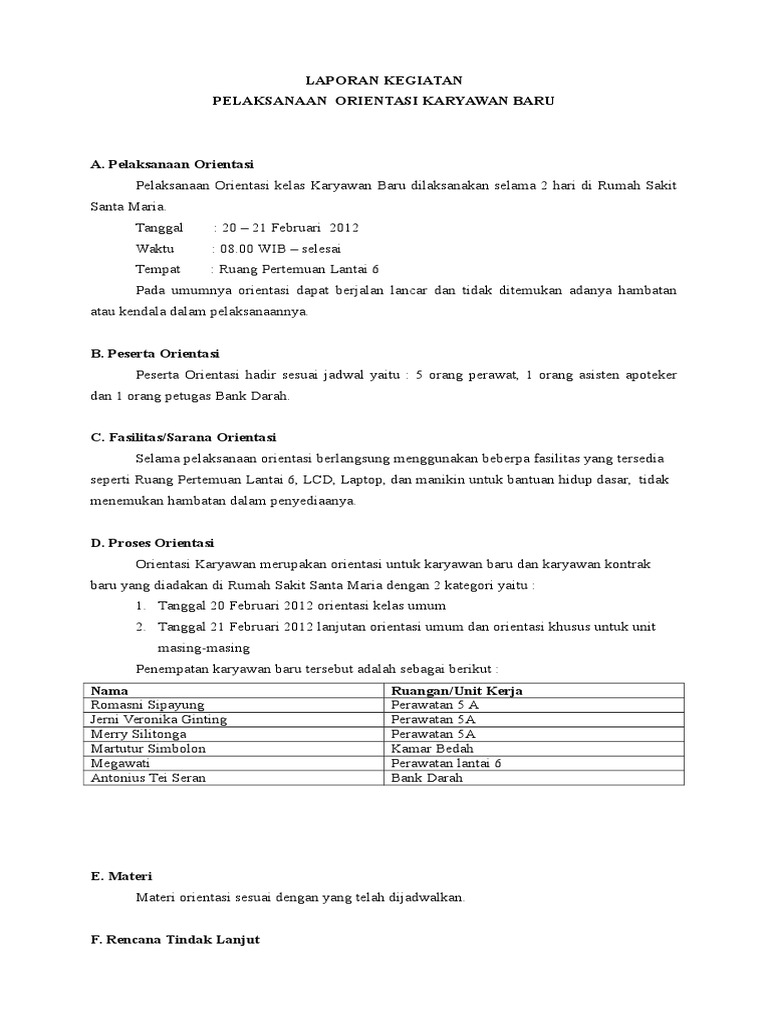 Contoh Laporan Program Orientasi