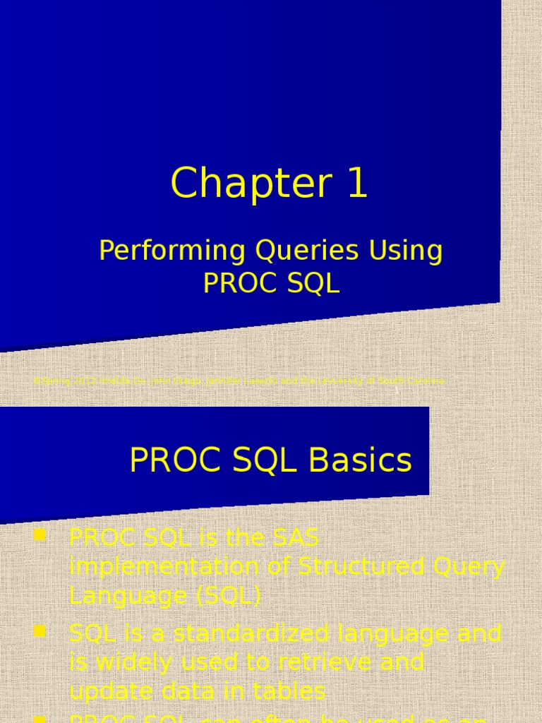 Performing Queries Using Proc SQL | PDF | Sql | Sas (Software)