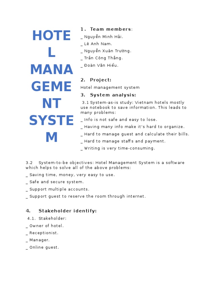 Hotel Management System | PDF | Usability | User (Computing)