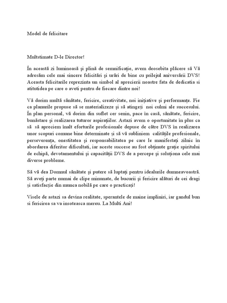 Model De Felicitare