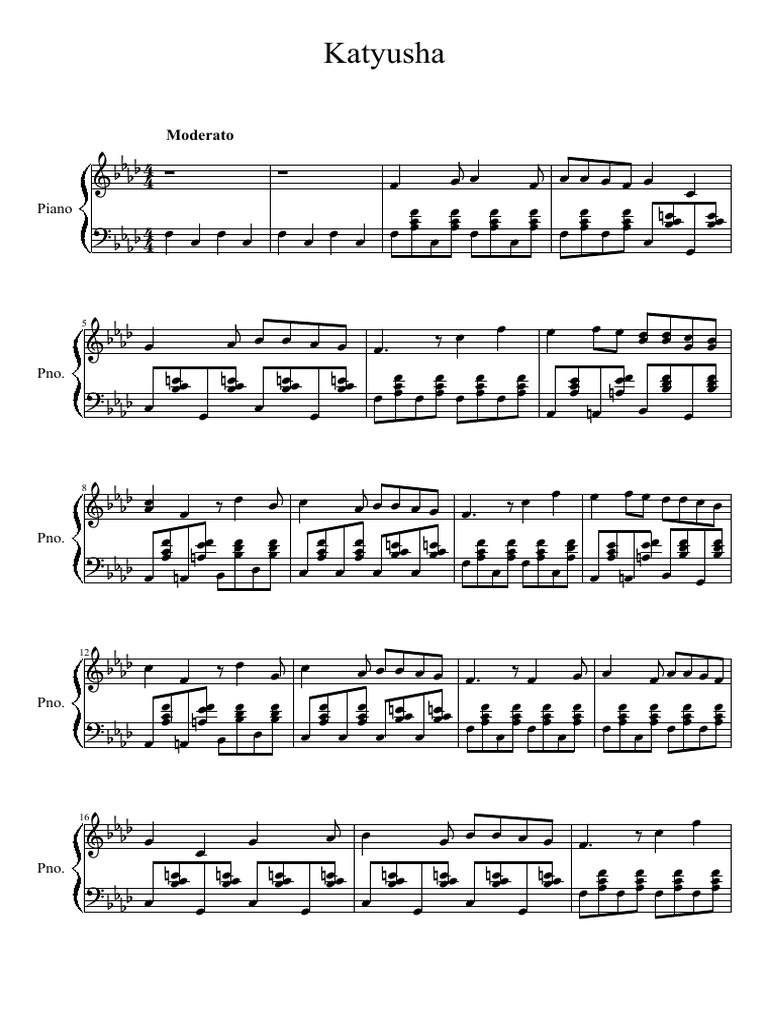 Katyusha piano sheet