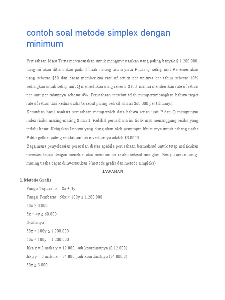 Contoh Soal Metode Simpleks Max Dan Min