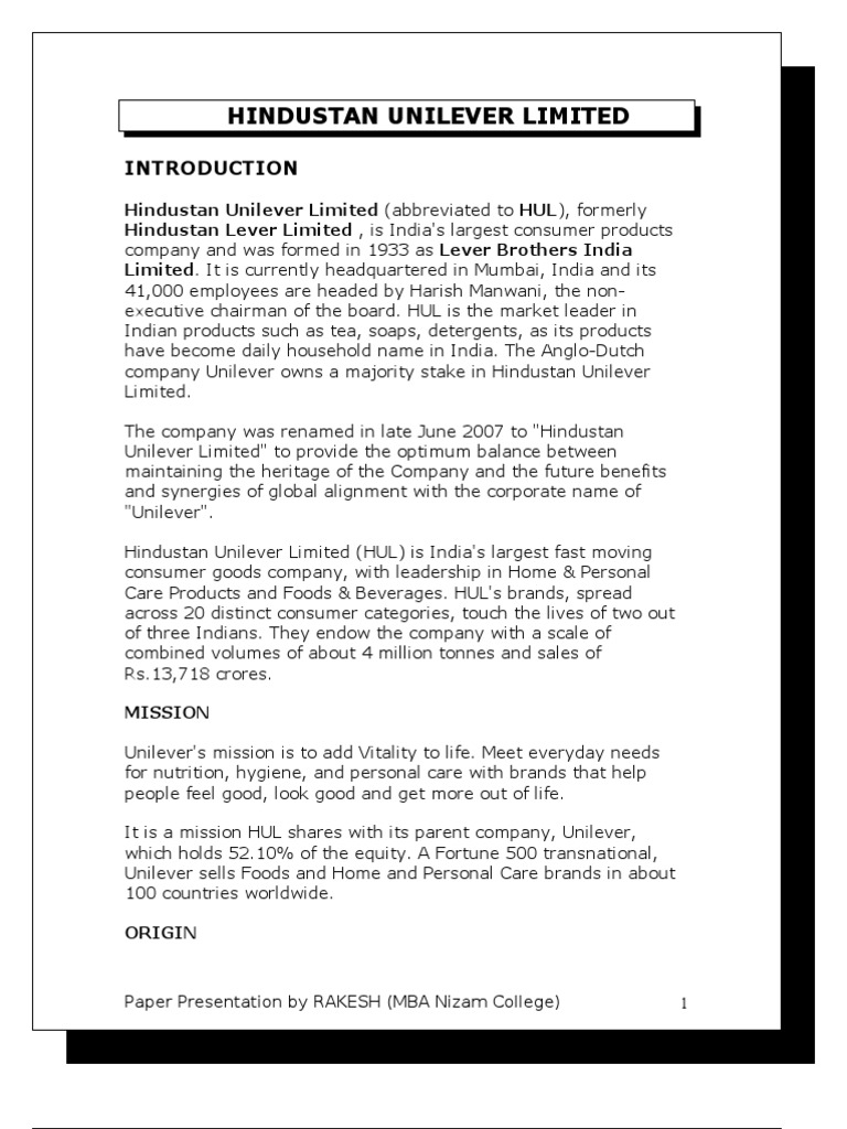 Hindustan Unilever Limited PDF Unilever Business
