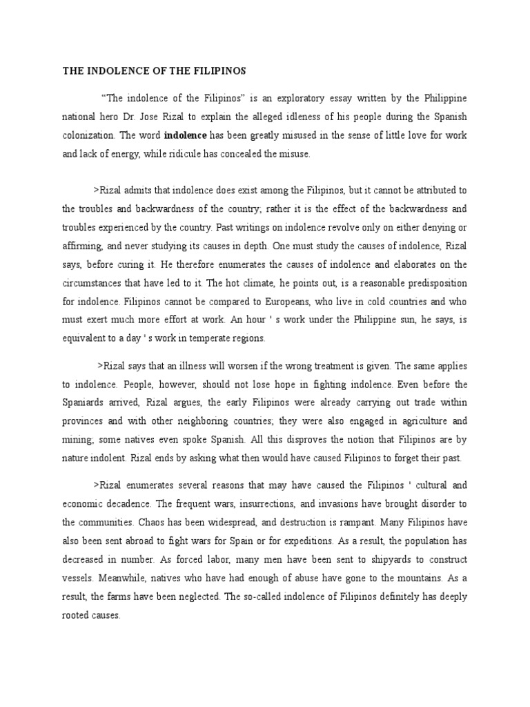 The indolence of the filipino full essay image