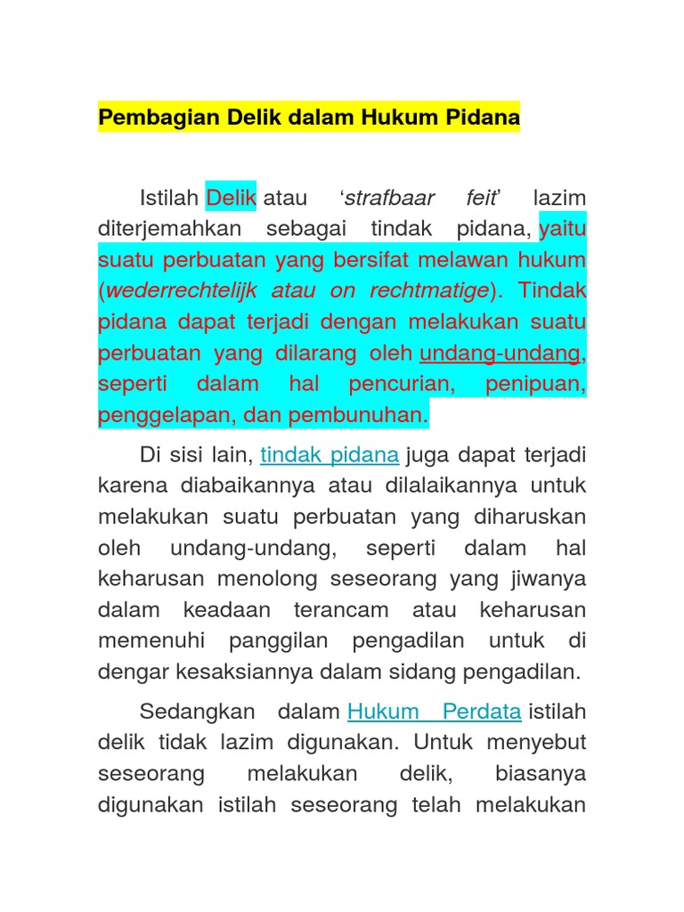 Macam Macam Delik Dalam Hukum Pidana