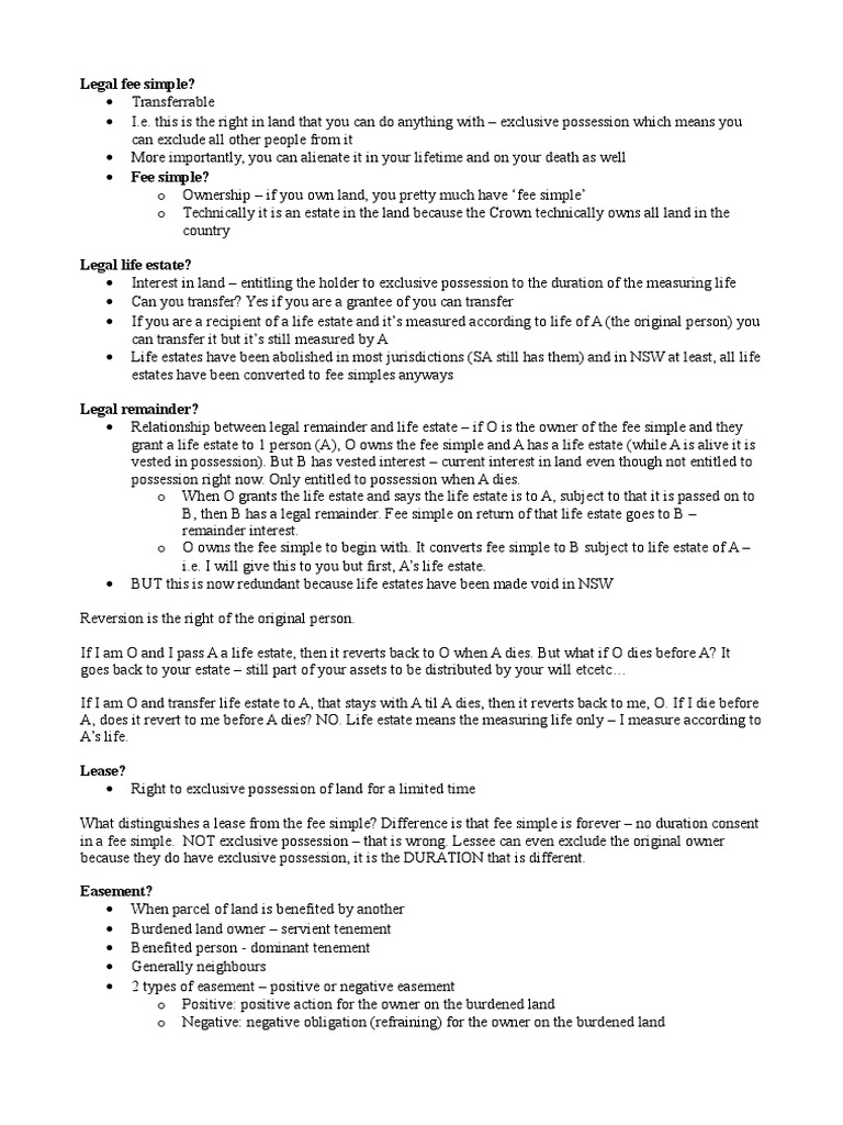 Introduction to Property Law Fee Simple Mortgage Law