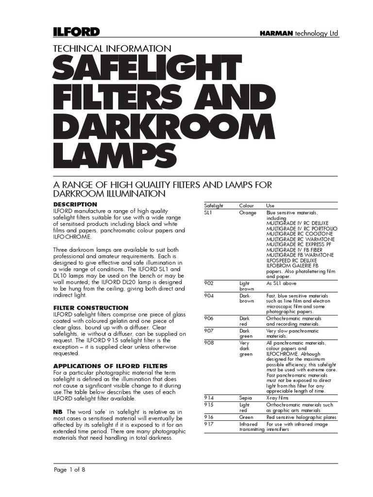 Safelight Filters and Darkroom Lamps PDF Lighting Optical Filter