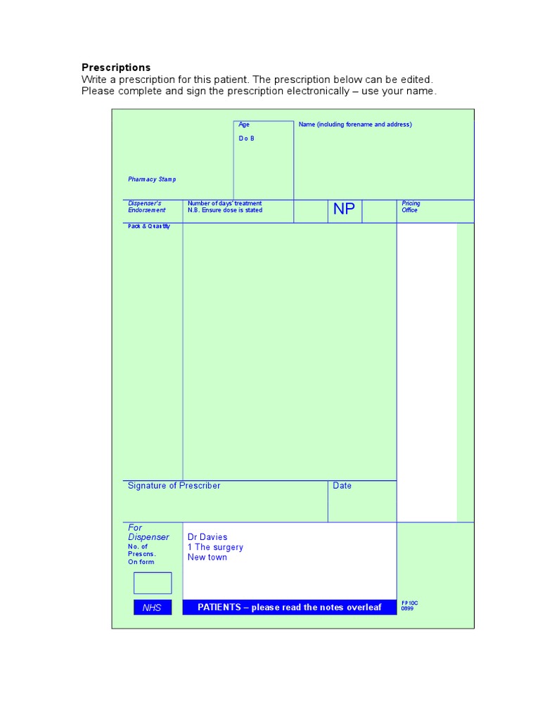 Editable FP10 Prescription Template | PDF | Self-Improvement | Wellness