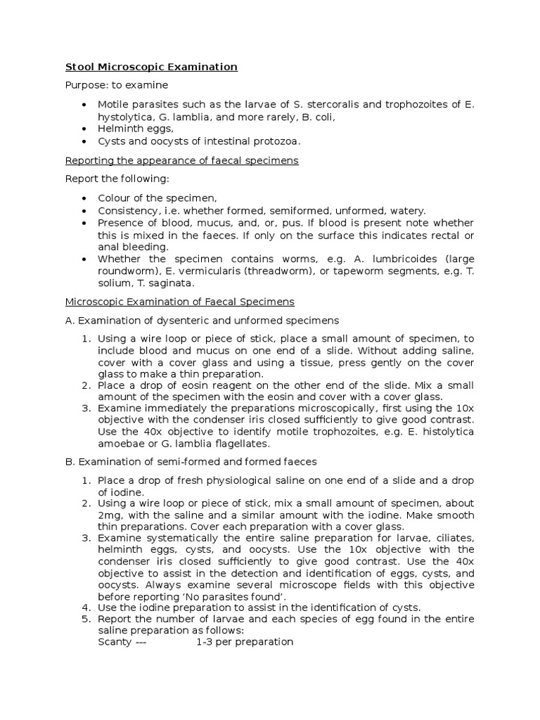 Stool Microscopic Examination PDF Wellness Medical