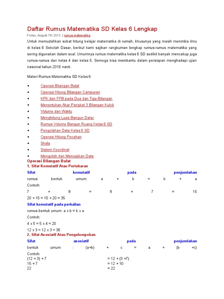 Rumus Matematika Kelas 6