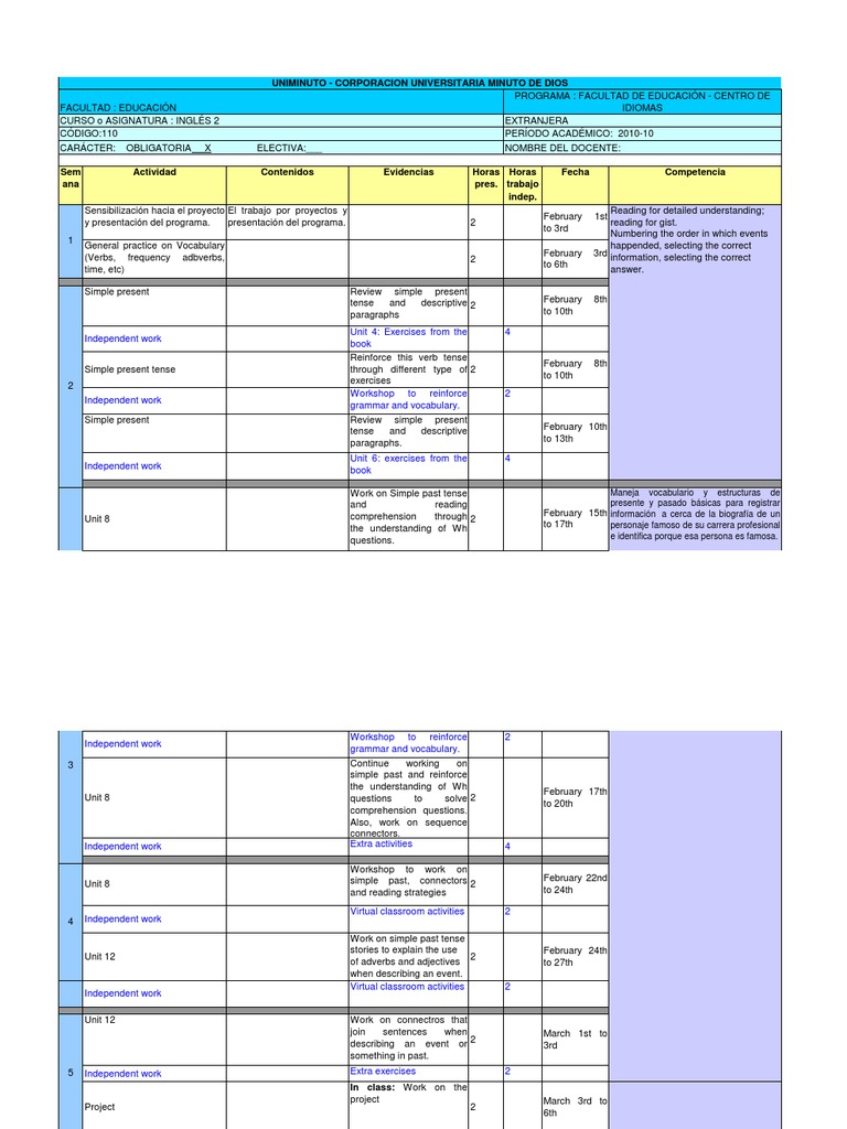 Pace Schedule English 2 | Morphology | Onomastics