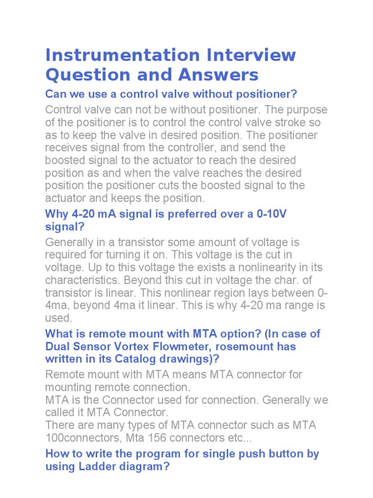 Instrumentation Interview Question and Answers PDF Process Control
