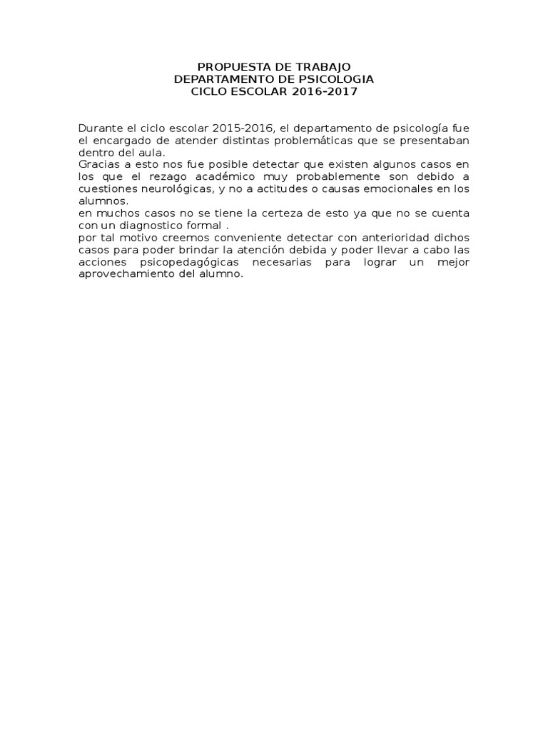 Como hacer una propuesta de trabajo en psicología