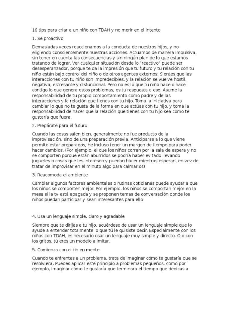 16 consejos para criar niños con TDAH | PDF | Desorden hiperactivo y ...