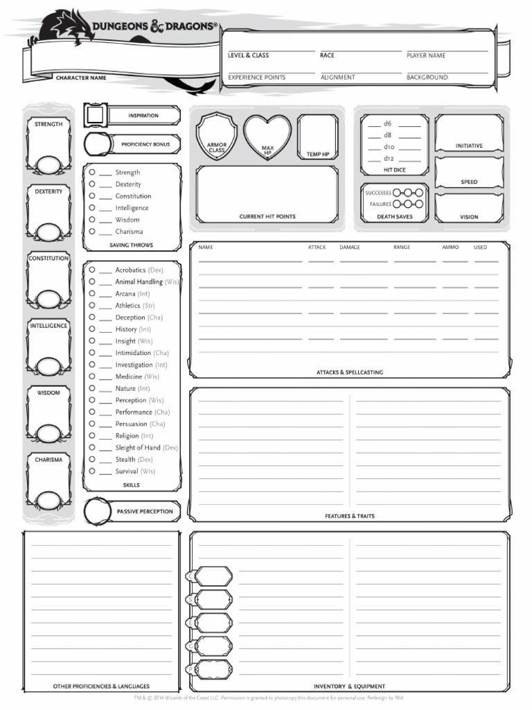 Fillable D D 5e Character Sheet Pdf