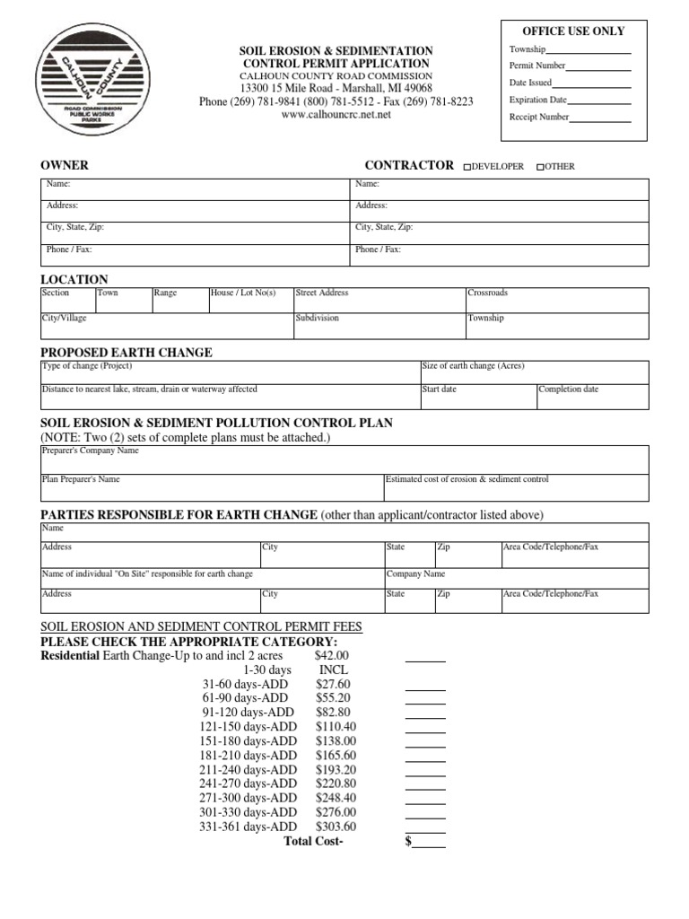Soil Erosion Control Permit Application | PDF | Erosion | Soil