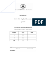 Civ E 331 - Applied Hydraulics: Final Exam