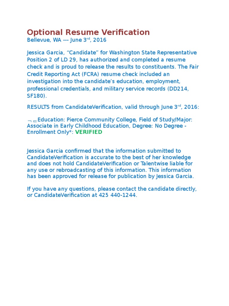 Garcia, Jessica Resume Verification1 | PDF | Social Science