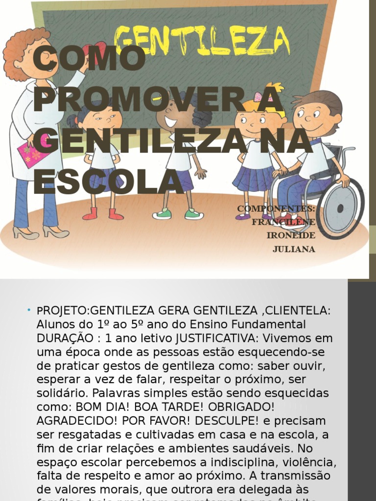 Gentileza na Escola: Projeto Educacional | PDF | Amizade | Amor