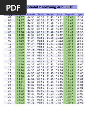Jadwal Sholat Karawang Juni 2016