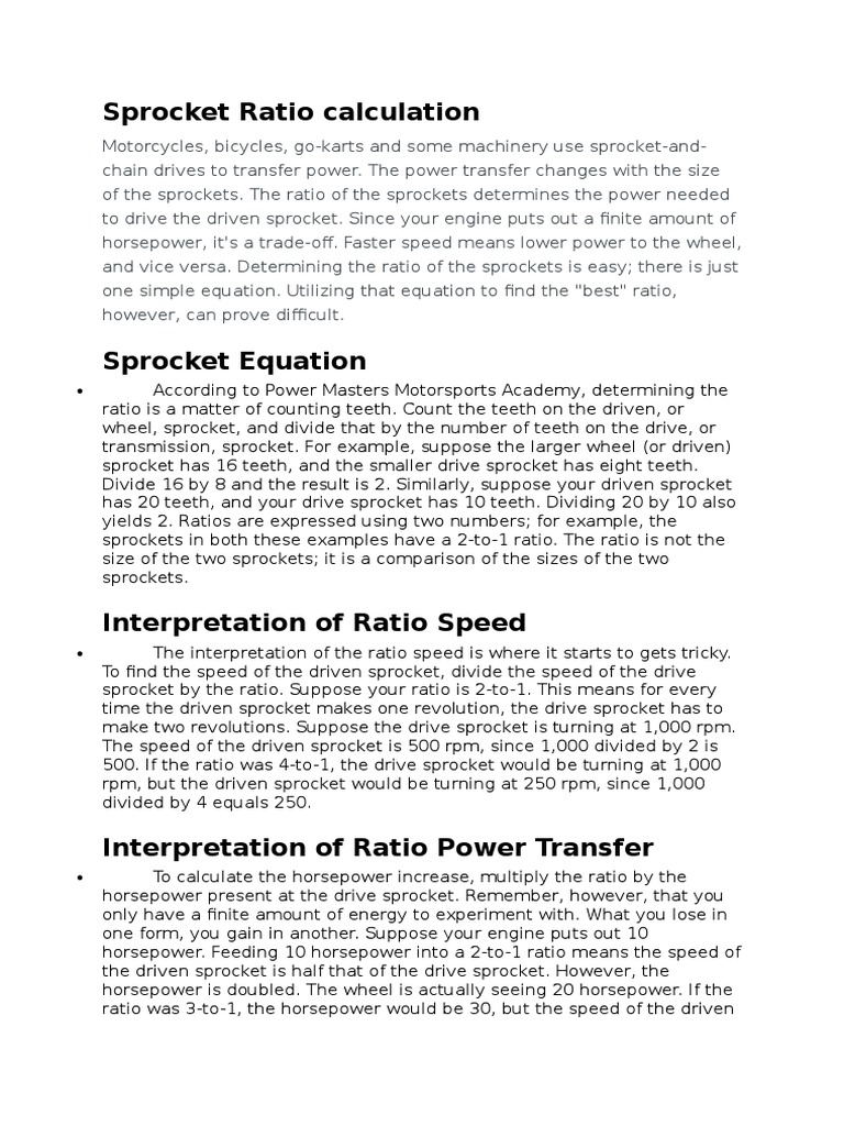 Sprocket Ratio Calculation Transmission (Mechanics) Speed