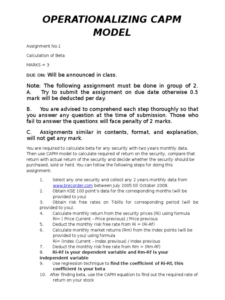Operationalizing Capm Model | PDF | Capital Asset Pricing Model | Beta ...