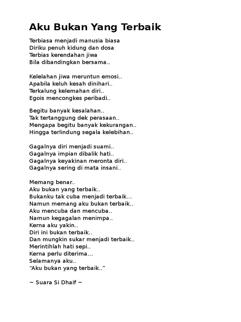 Aku Bukan Yang Terbaik