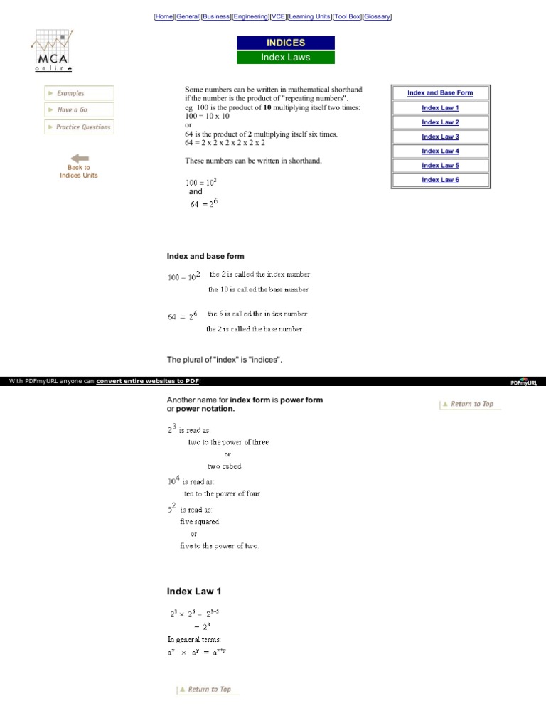 Index Laws | PDF | Teaching Mathematics