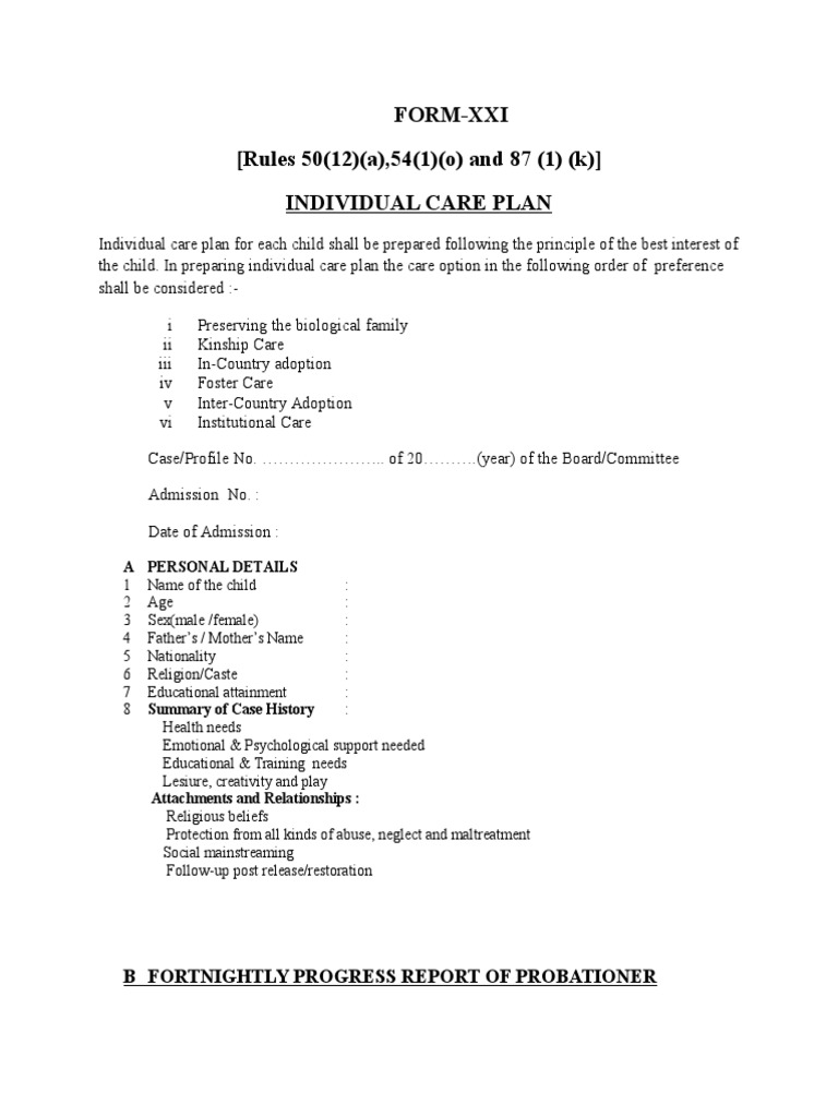 Individual Care Plan for Children | PDF | Probation Officer | Adoption