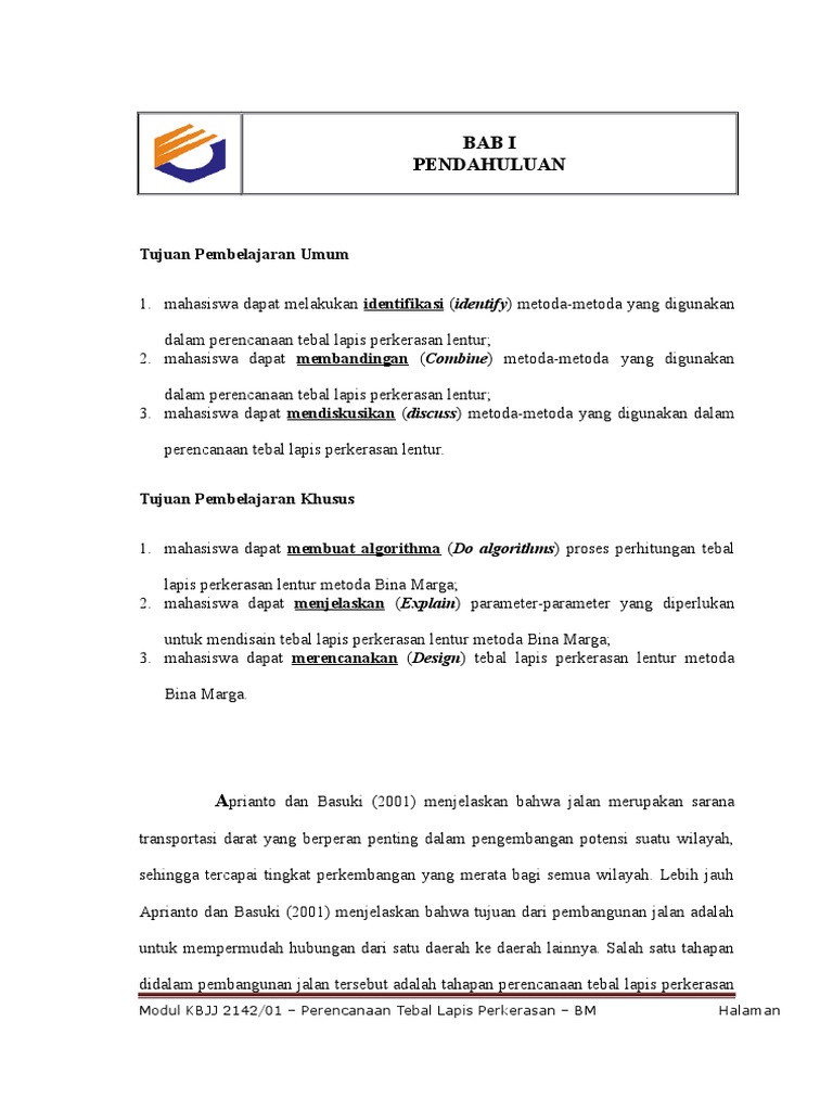 Bahan Ajar Kbjj Perencanaan Tebal Lapis Perkerasan Lentur Bina Marga