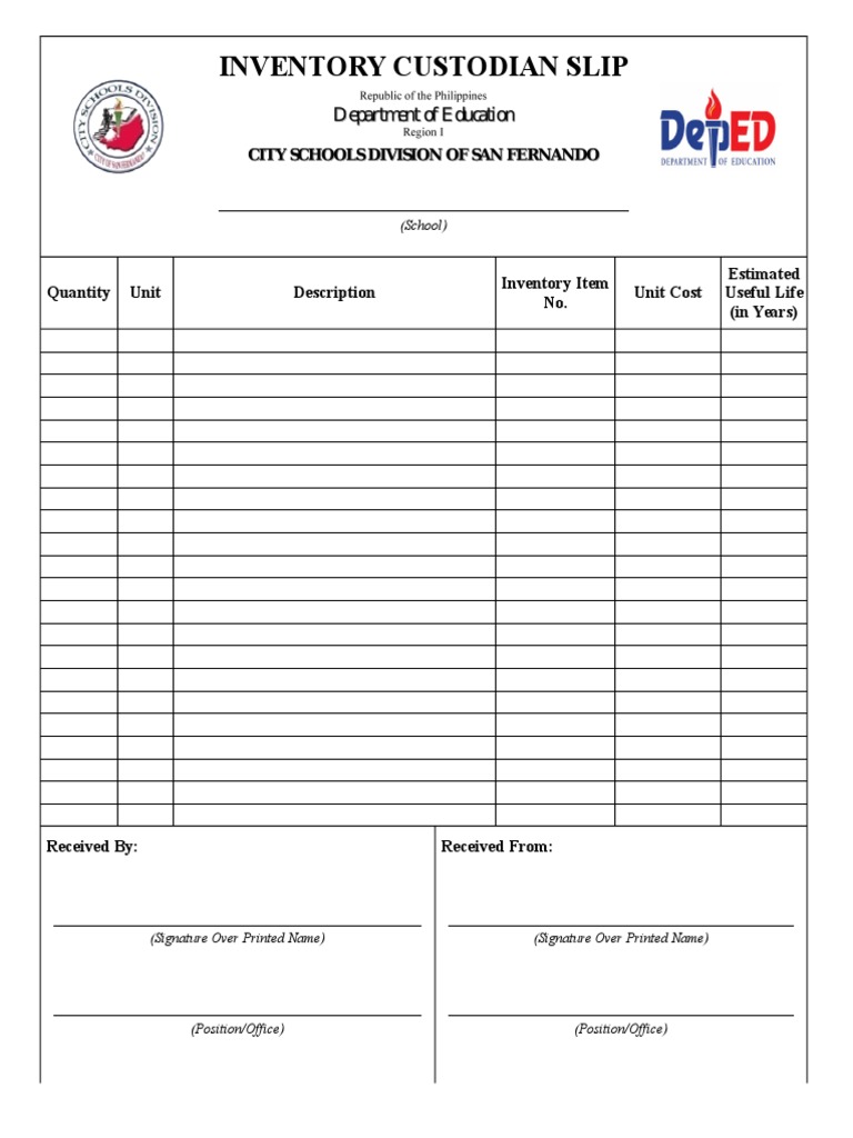 Inventory Custodian Slip PDF Supply Chain Management Business