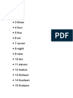 1 One 2 Two 3 Three 4 Four 5 Five 6 Six 7 Seven 8 Eight 9 Nine 10 Ten 11 Eleven 12 Twelve 13 Thirteen 14 Fourteen 15 Fiveteen