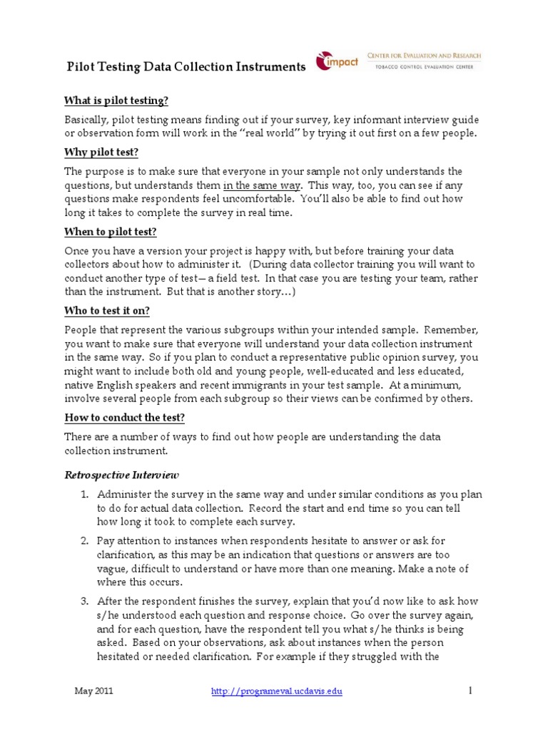 Pilot Testing Quick Guide PDF Survey Methodology Epistemology