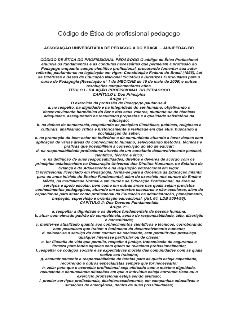 Código de Ética do Profissional Pedagogo | PDF | Pedagogia | Science