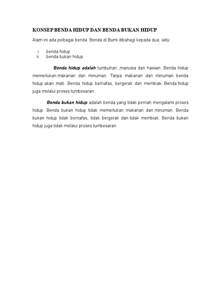 Konsep Benda Hidup Dan Benda Bukan Hidup Pdf