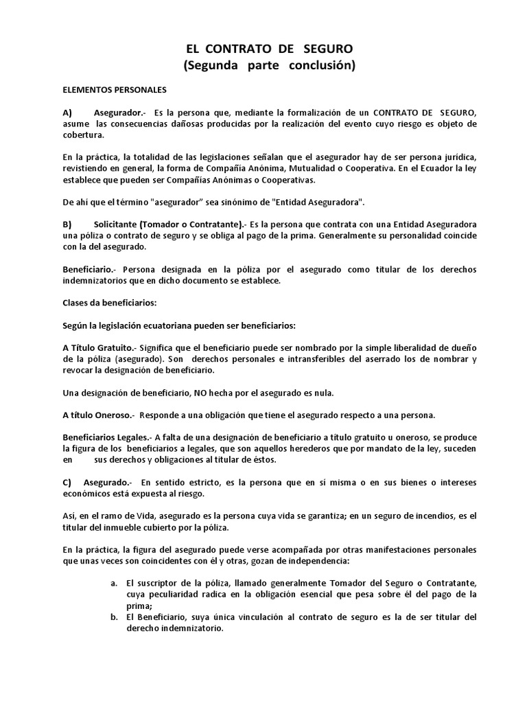 Elementos del Contrato de Seguro | PDF | Póliza de seguros | Seguro