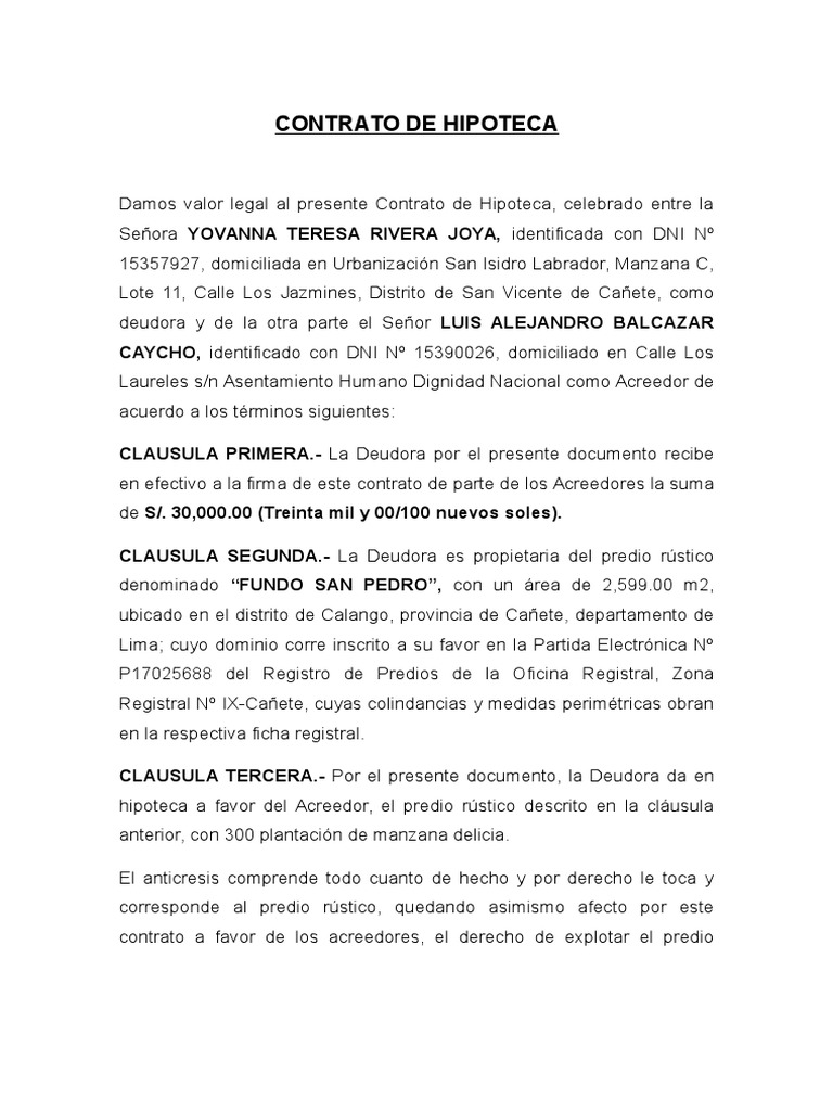 Contrato de Hipoteca Francia Propiedad Derecho