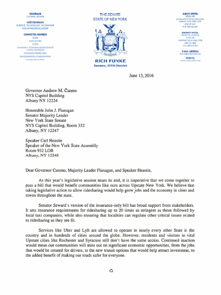 Ridesharing Letter New York Politics Of The United States
