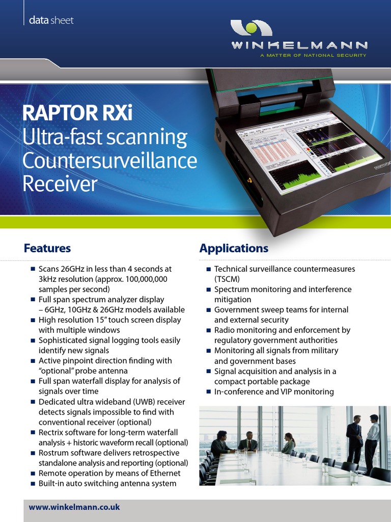 RAPTOR RXi Countersurveillance Receiver | PDF | Ultra Wideband | Spectrum
