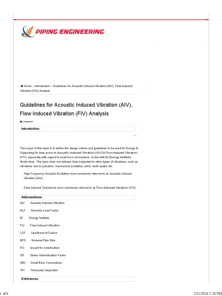 Guidelines For Acoustic Induced Vibration (AIV), Flow Induced Vibration ...