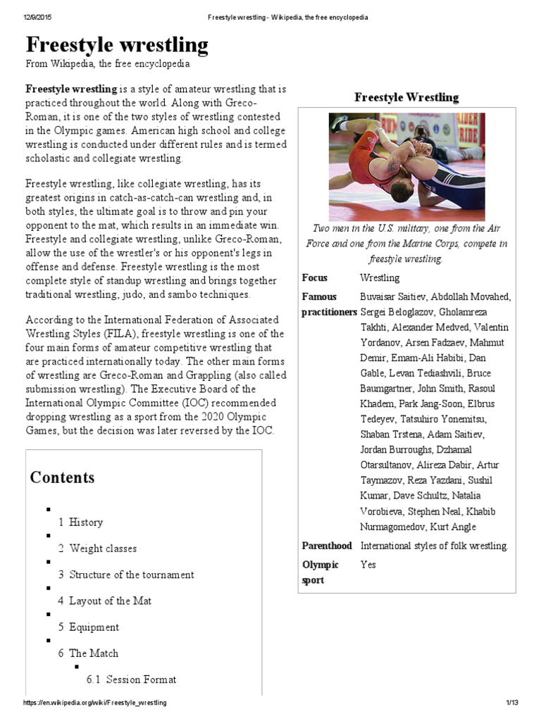 Freestyle Wrestling Wikipedia, The Free Encyclopedia PDF